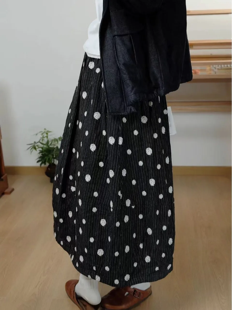 تنورة ميدي فنية مملوءة بالقطن للنساء منقطة على شكل حرف f دافئة مضمونة للربيع والخريف والشتاء ملابس موسمية