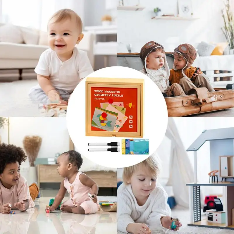 Blocchi magnetici in legno Puzzle a forma di legno Cubi geometrici Gioco educativo sicuro per ragazzi Bambini Compleanno Viaggio a casa