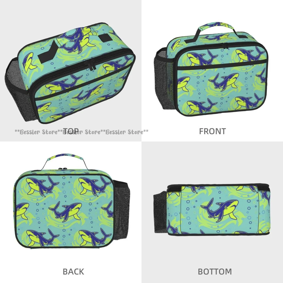 Hand Tote Insulated Lunch Bag Abstract Sharks Funny Thermal Bento Box Handbag for Picnic