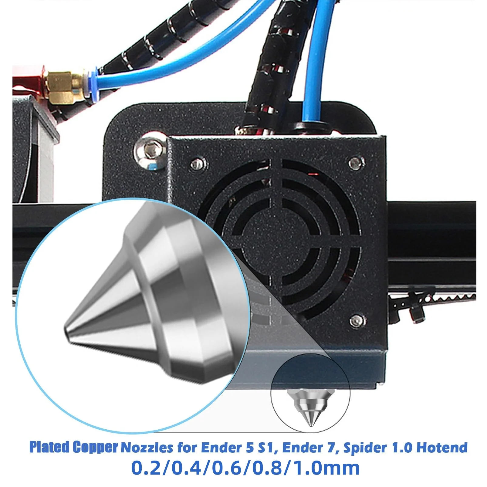 Creality Ender 3 V3 SE, Ender 5 S1 vernickeltes Kupferlegierungsdüsen-Set, für Ender 5 S1, Ender 7, Spider 1.0 3D-Drucker