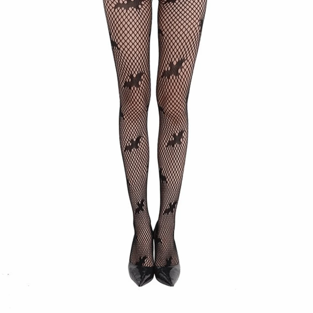 Breathable Hollowed Out Halloween Theme Pantyhose Jacquard Fishnet Ghost Bat Mesh Stockings Black Spider Web Pantyhose Party