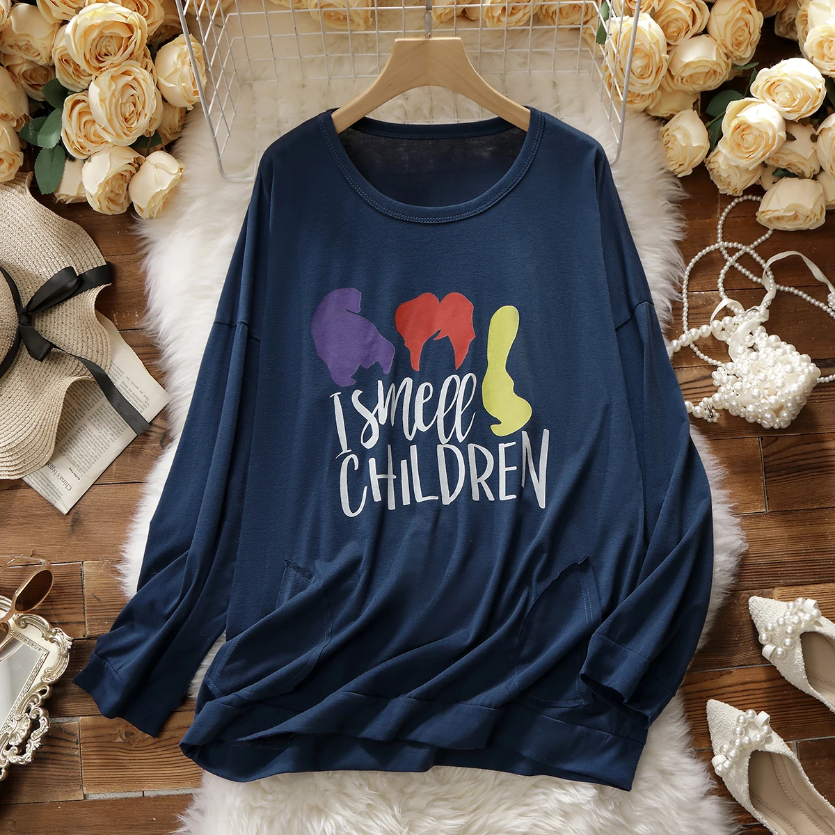 

Женский топ больших размеров на Хэллоуин, рубашка с цитатой из фильма «Хокус-покус», детская футболка с длинными рукавами «Я запах»