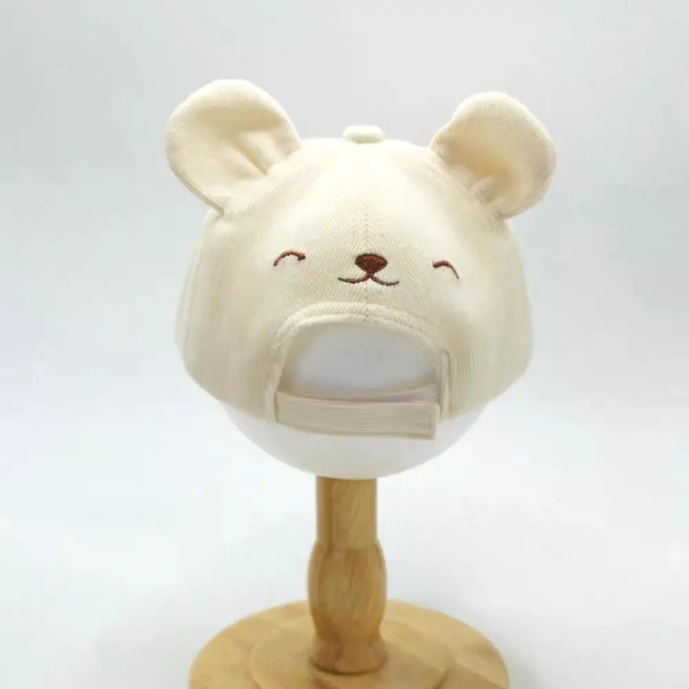 

Теплая регулируемая зимняя детская кепка-козырек с вышивкой, мультяшными медвежьими ушками и однотонным дизайном