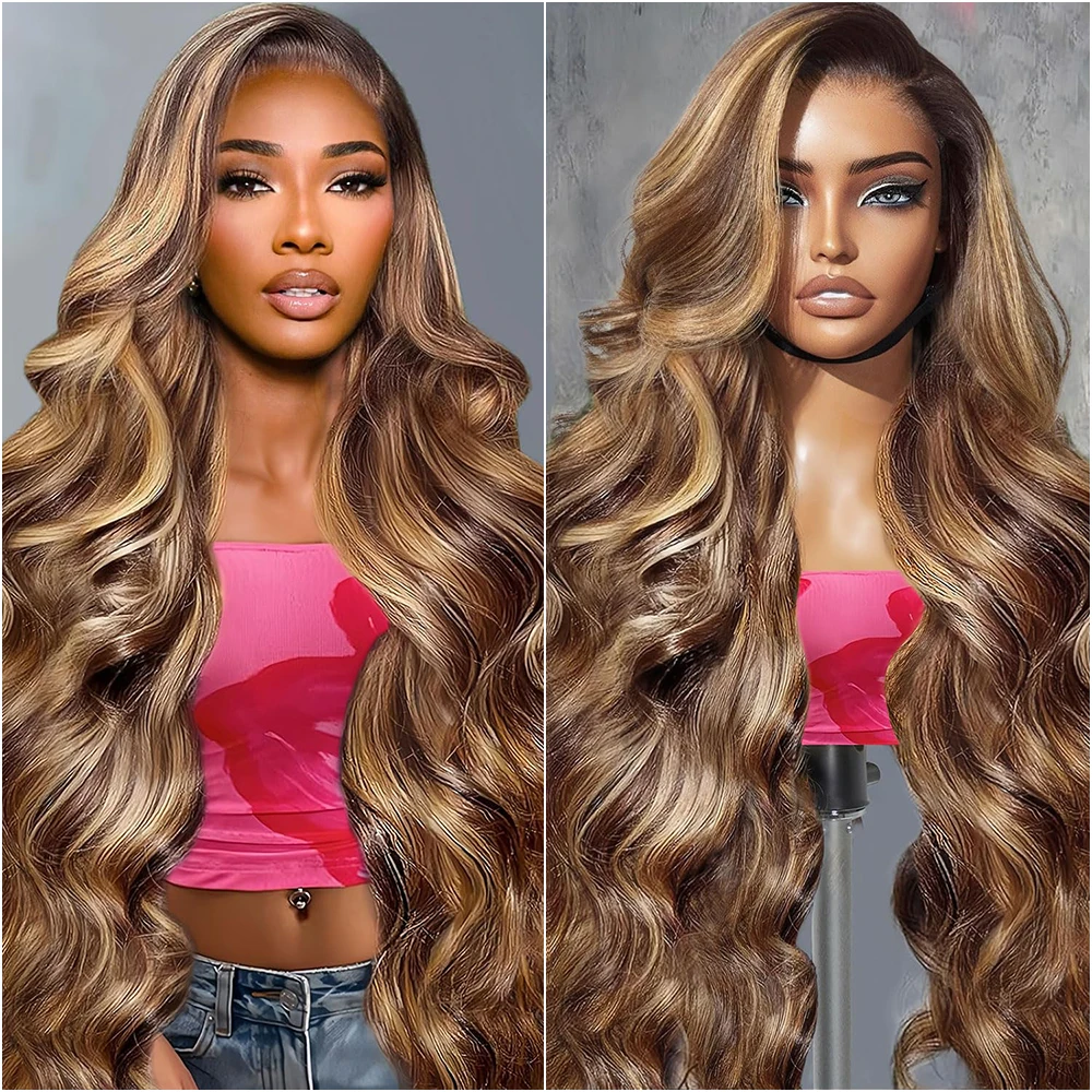 

40-дюймовый P4/27 Highlight Ombre 13x4HD Кружевные фронтальные парики 13x6 HD Парик фронтальной части шнурка Объемная волна Кружевные фронтальные парики Предварительно сорванные для женщин