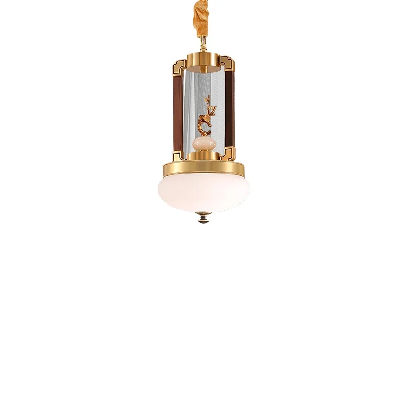 

New Chinese single-head chandelier All copper solid wood restaurant Tea room entrance creative small chandelier