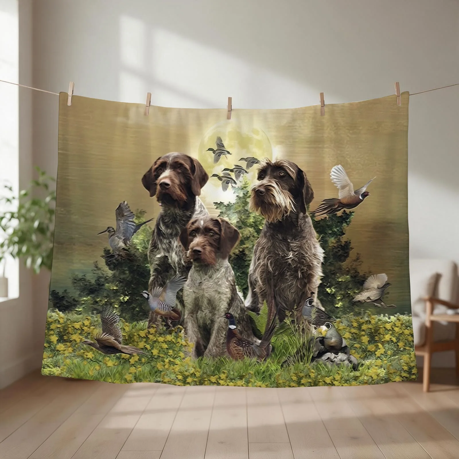 German Wirehaired Pointer , Hunting season Throw Blanket couch cozy soft plush fuzzy picnic outdoor blanket