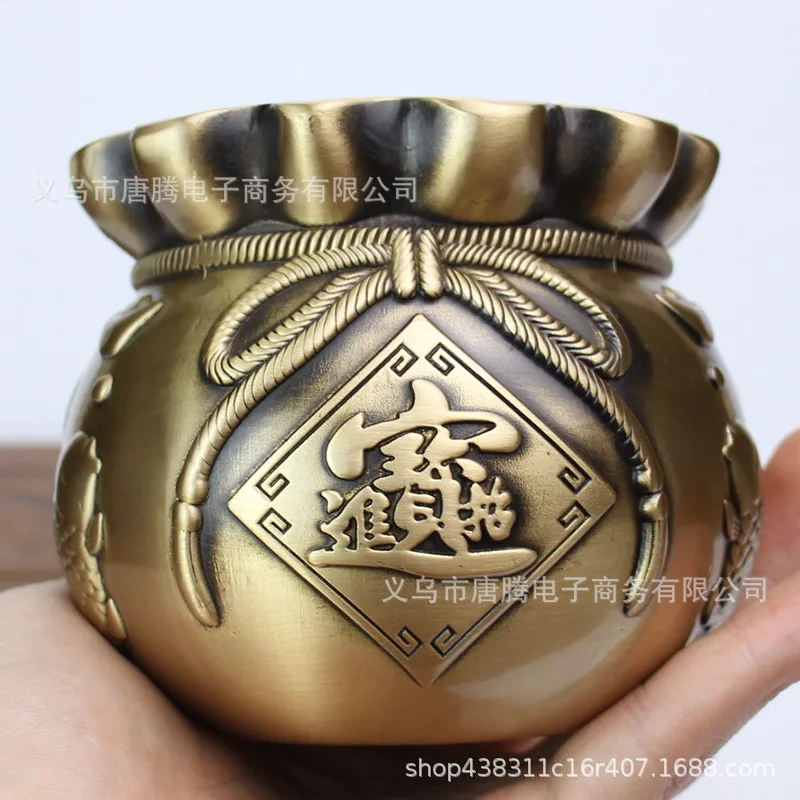 Brass Money Bag Treasure Character Jufu Cylinder Office Pen Holder Metal Antique Pure Copper Crafts