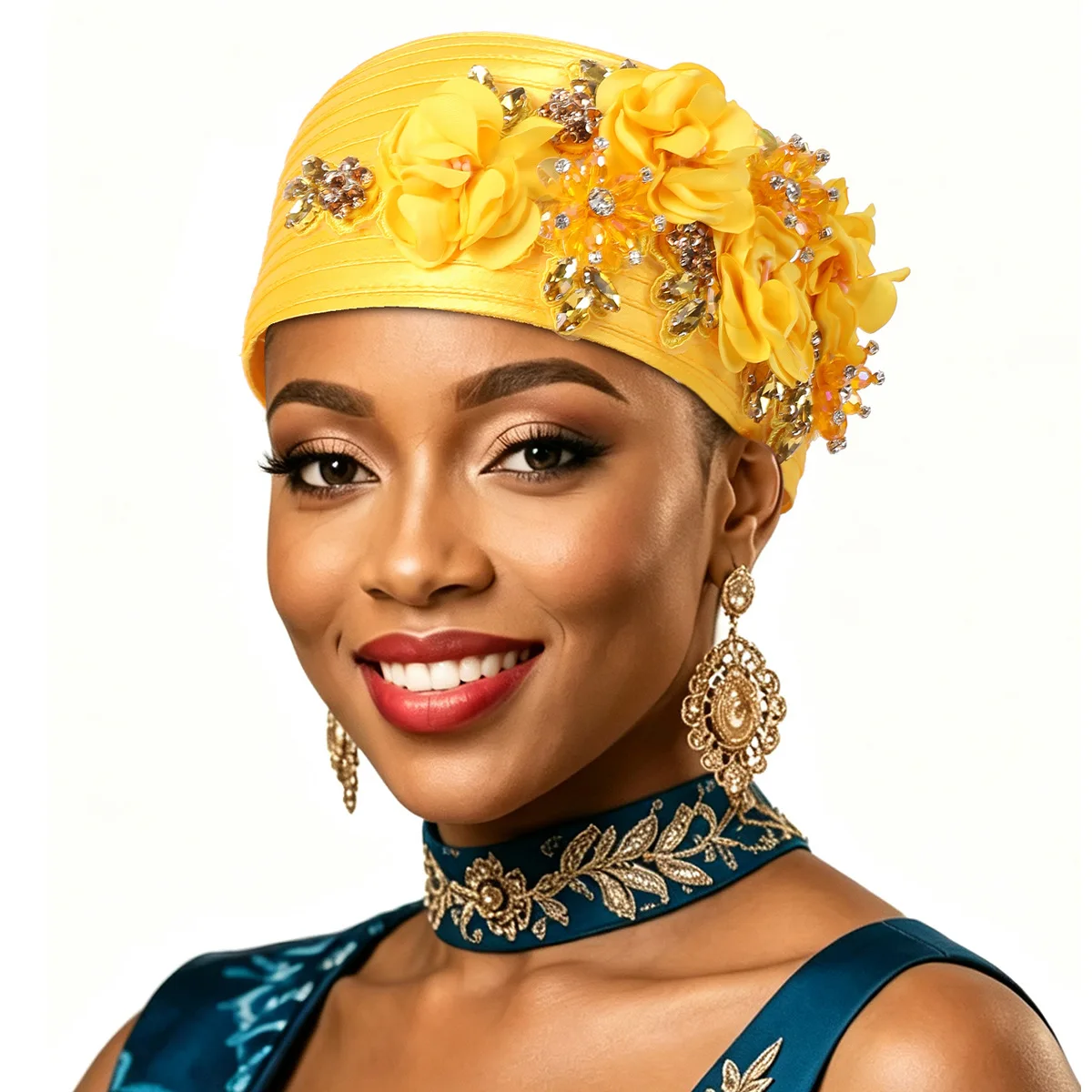 Satin Turban Fascinator Hat Women Rhinestone Flower Church Wedding Party Formal Headwear Cap Hijab Muslim Headscarf Bonnet Geles