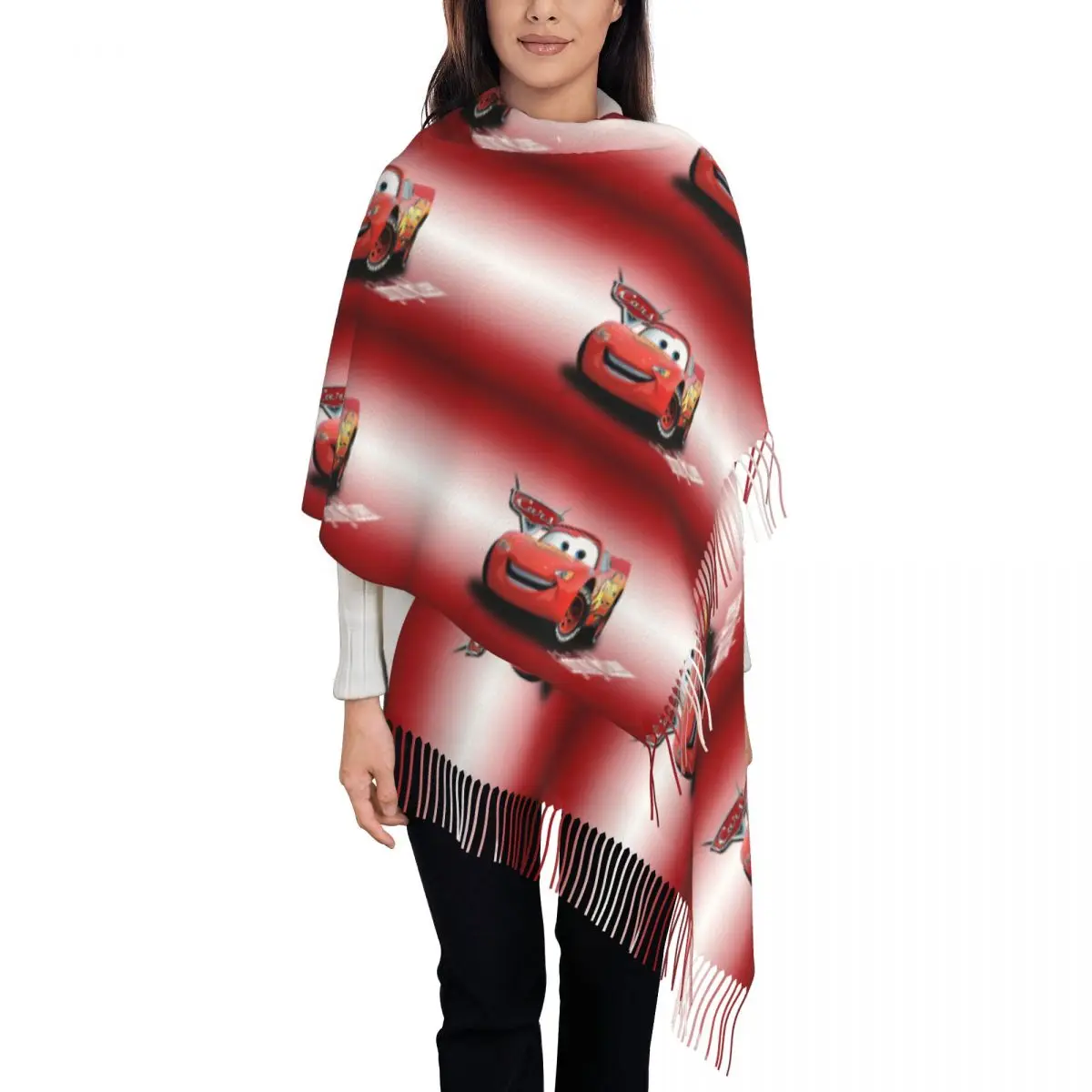 Custom Lighting McQueen Tassel Scarf Women Winter Warm Shawl Wrap Lady Cartoon Scarves