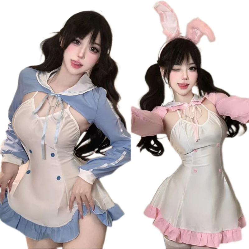 

Sweet Lolita Sexy Cute Rabbit Maid Dress Role Play Costumes Anime Bunny Girl Pink Blue Uniform Pajamas Temptation Party Suit