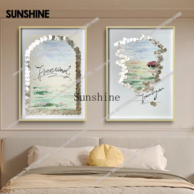 

Hand-painted art landscape oil painting, shell decoration, home bedroom dining room hanging painting