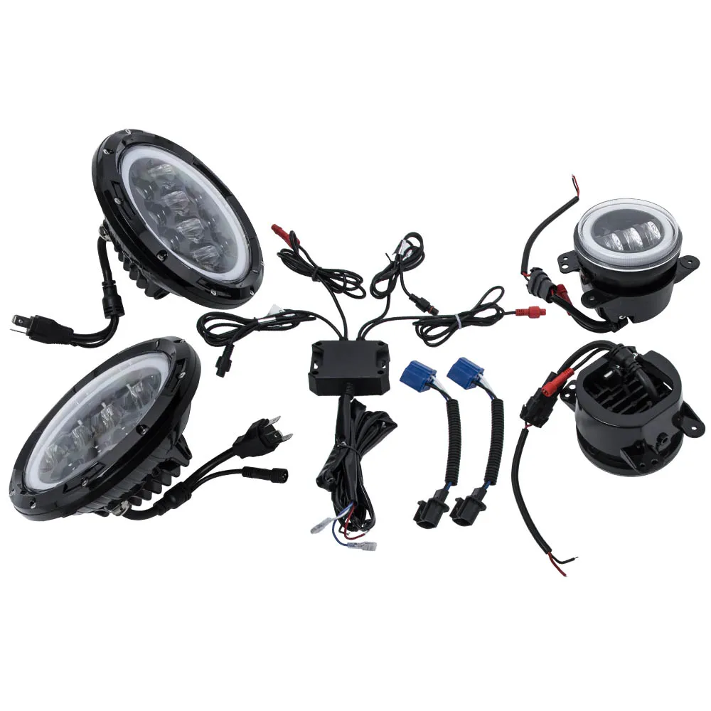 Fog Lights and RGB LED Headlights Combo Kit for Jeep Wrangler JK 2007-2018 x4 RGB LED Headlight Fog Light