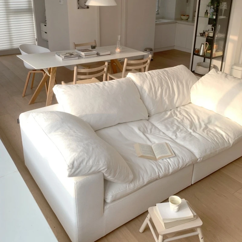 French Cloud sofa Cream wabi-Sabi designer down white linen module combination cloud sofa