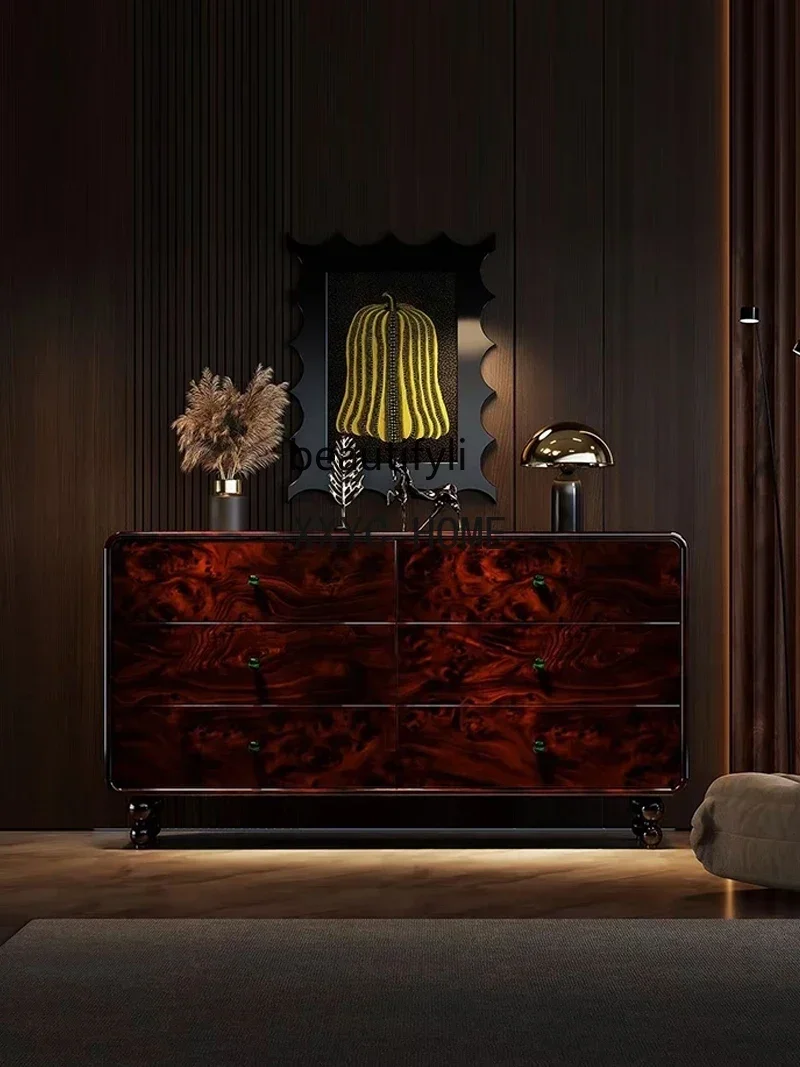 Armadietto per cassetti da soggiorno di stoccaggio di fascia alta per camera da letto in legno massello di lusso leggero, modello di design, armadio per curiosità