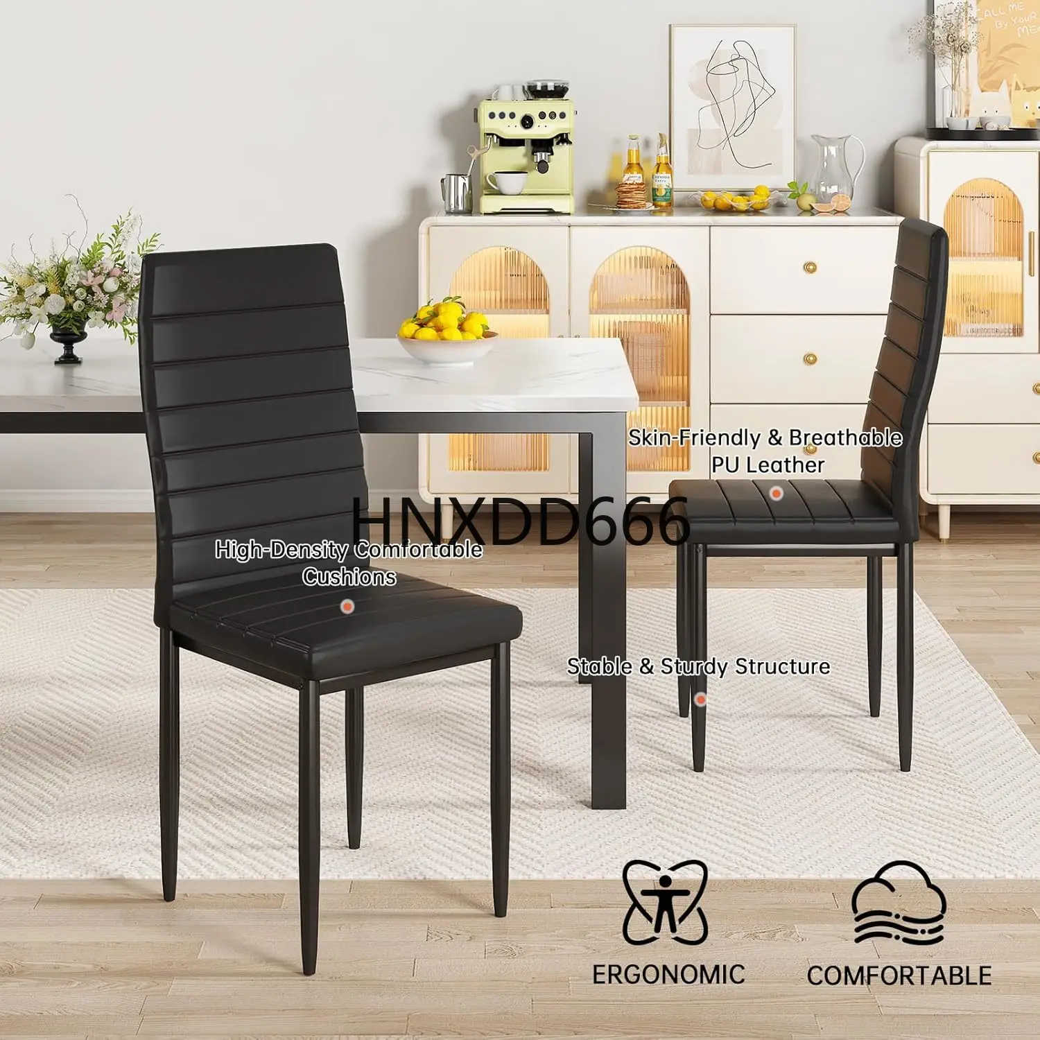 5 Piece Dining Table Set,Small Dining Table Set for 4, Faux Marble Dinner Table Set with 4 Upholstered PU Leather Chairs