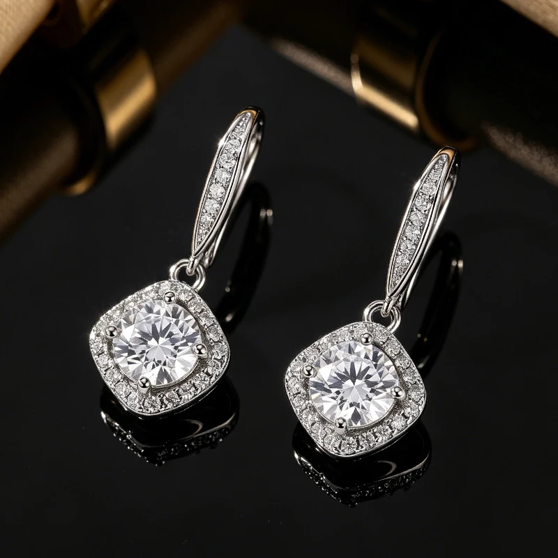 Square Moissanite Earrings 925 Sterling Silver Plated with White Gold Beautiful Jewelry Women's Wedding and Engagement Gift