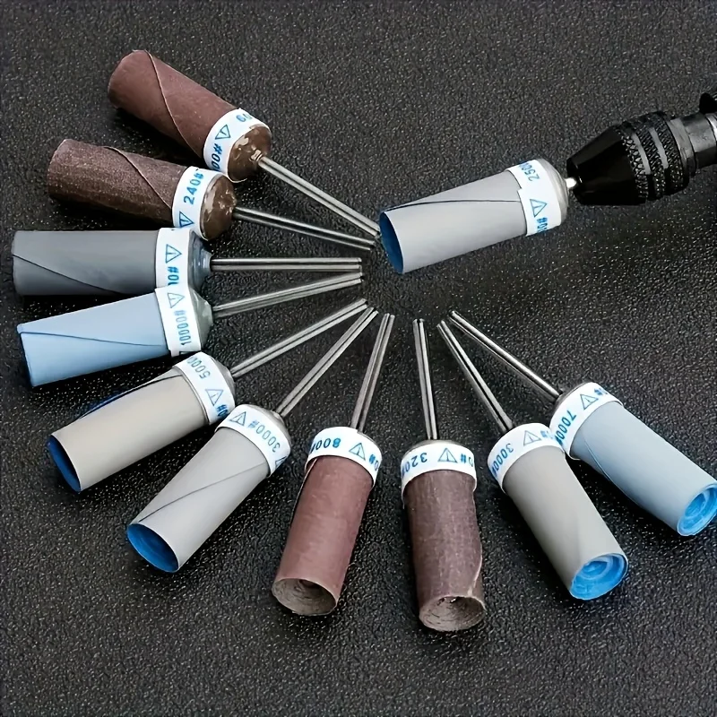 7pcs 80-1000 Grain Sandpaper Sticks 2.35mm Shank Cylindrical Sandpaper Stick Grinding Head for Jewelry Making Rotary Tools