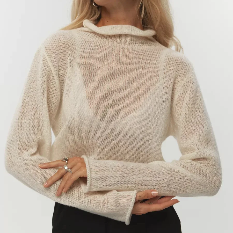 

2025 Autumn New Women's Hollow-out Sweater Ins Style Soft and Loose Knitted Long-sleeve Overgarment