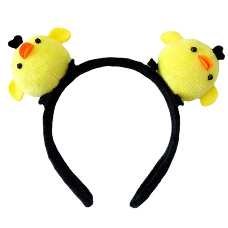 Cartoon Chicken Headband 3D Animal Plush Hairband Women Face Washing Hairhoop Adult Kids Family Gathering Party Headwear