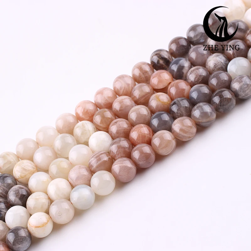 Zhe Ying Natural Sri Lanka Mix Moonstone Beads Round Smooth Natural Gemstone Beads for Bracelet Making Jewelry Diy Accessories