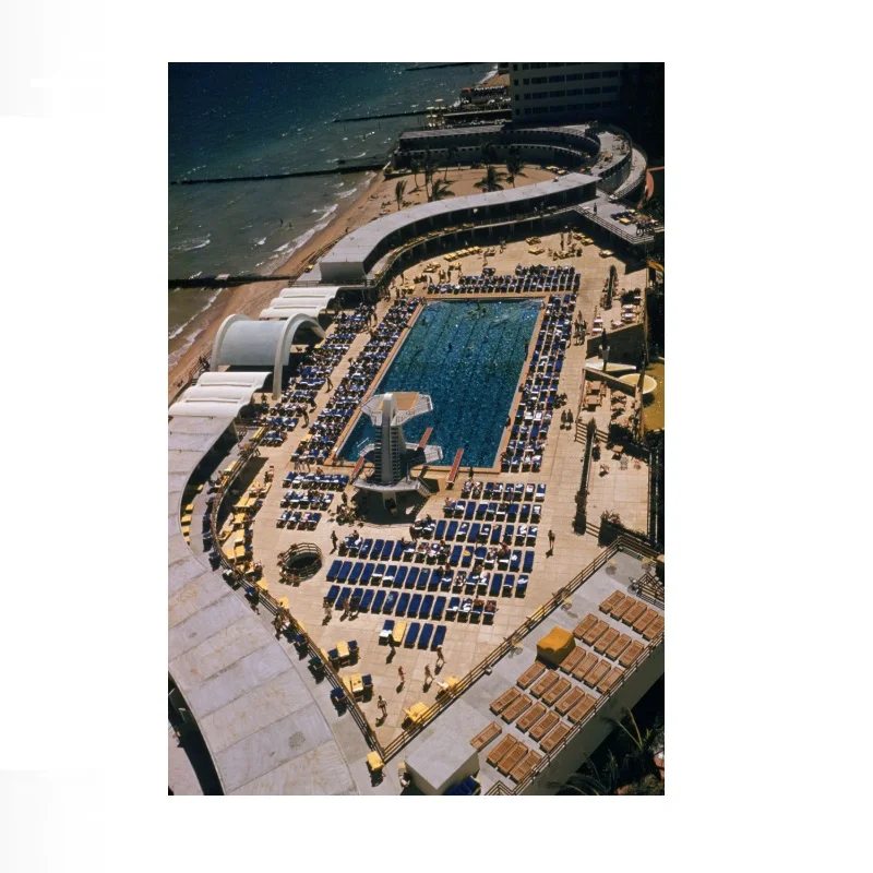 Slim Aarons, Ariel Pool Miami - Fontainebleau Hotel Miami Florida Coastline Swimming Pool, Print Canvas Poster, Home Wall Decor