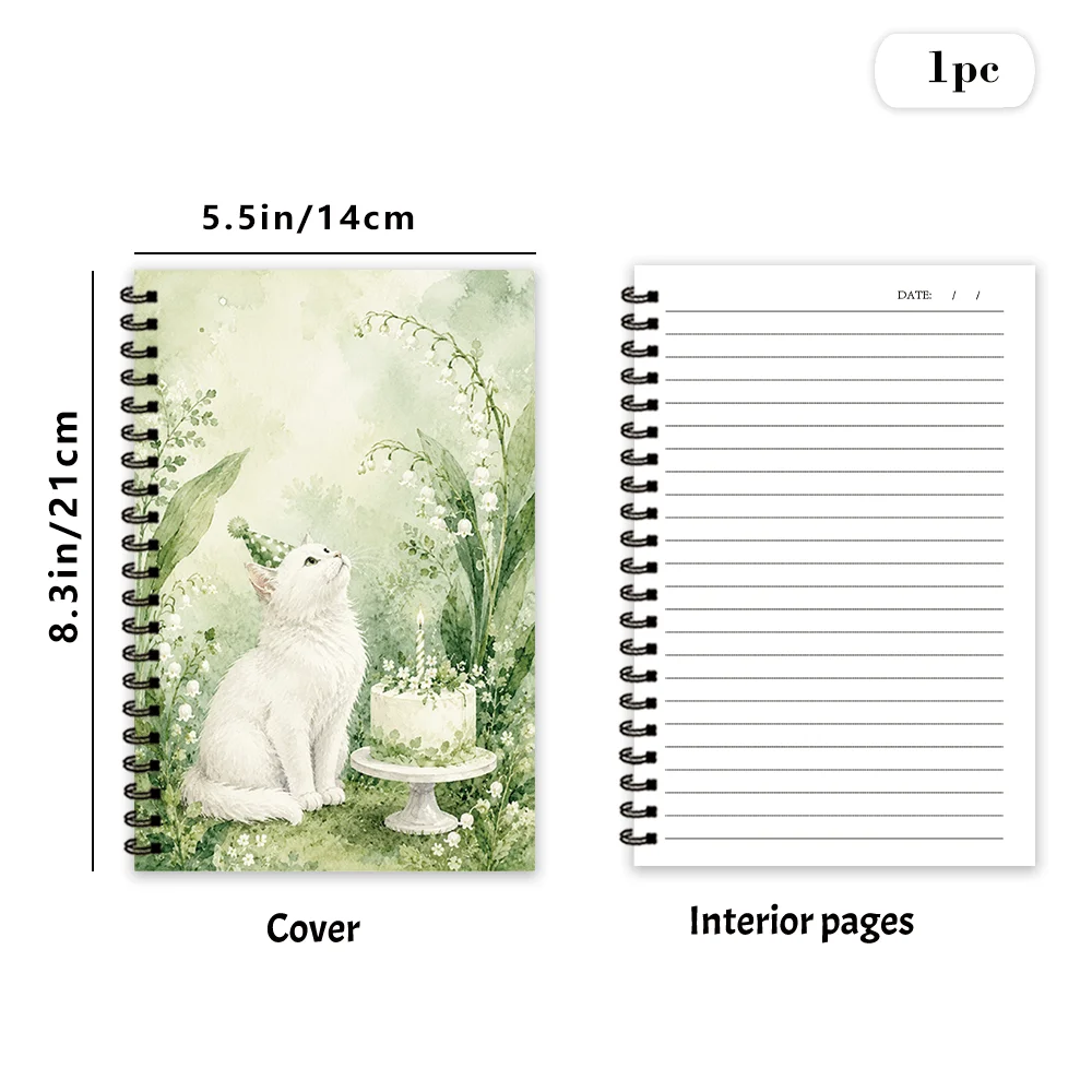 Lily of the Valley Cat Notebook 1pc, Blank Lined Pages, Ideal Gift for Note-Taking, Inspiring for Everyone, Perfect for Students