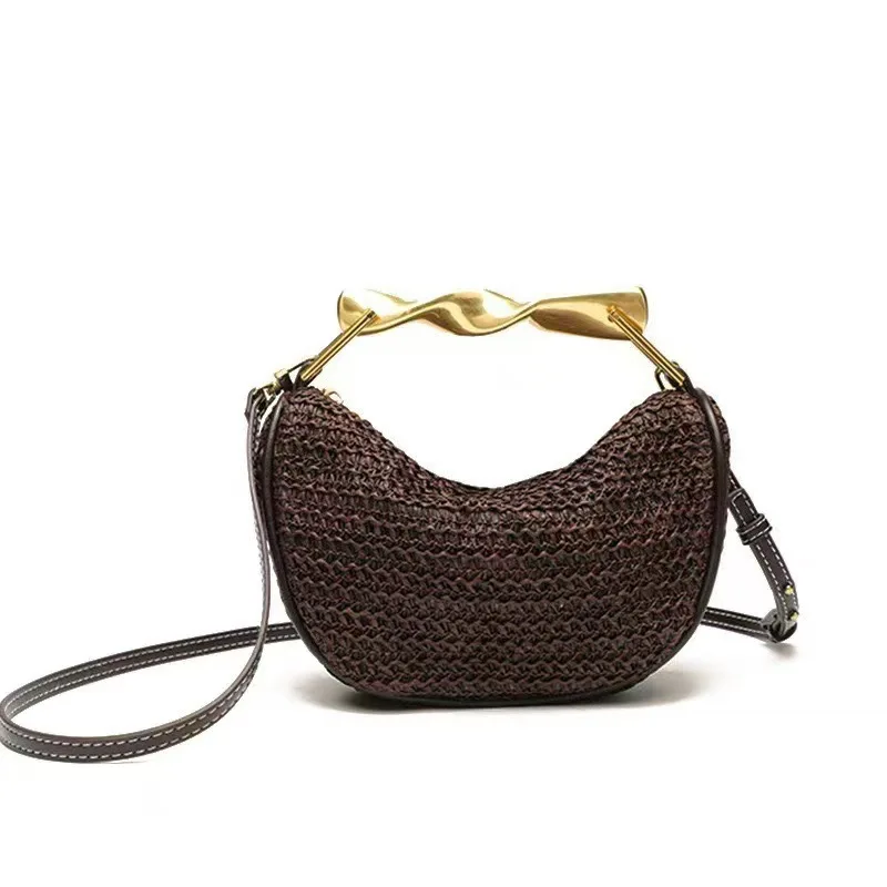 

Summer Z New Women's Bag Shoulder Metal Handle Mini Messenger Woven Bag Purse Hand Bags Luxury Brand Handbags