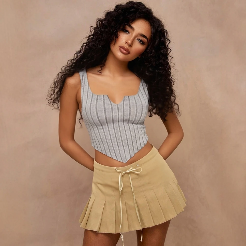 

Arazooyi Women's Tanks All Season Fashion Korean Solid Color Stripe Short Sleeveless Off Shoulder Party Tanks