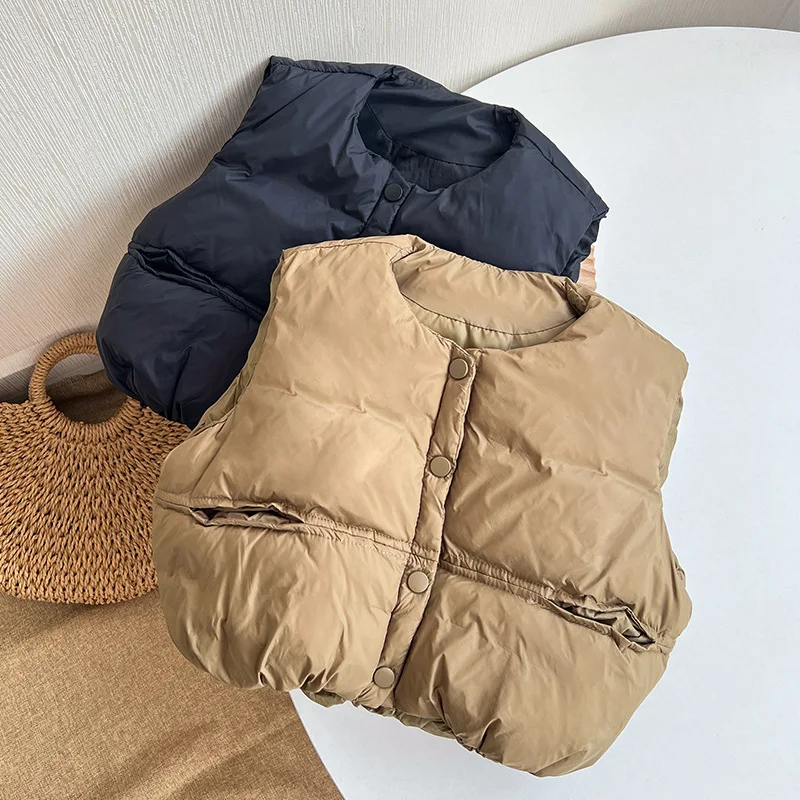 2026 Winter Kids Vest Waistcoats Korea Children's Down Vest Thickened Coat Jacket Boys Girls Outdoor Warm Vest 1-5Years