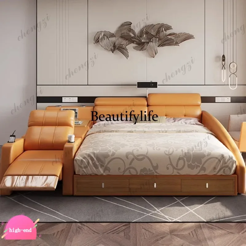 R134 Multifonction Massager Bed Frame Luxury Leather Smart Couch Bed Storage Space Lounge Muebles Para Dormitorio Home Accessori