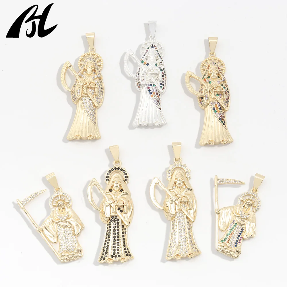 

High Quality 14K Electroplated Brass Pendant with Colored Zircon Death God's Sacred Charm for Children for Halloween