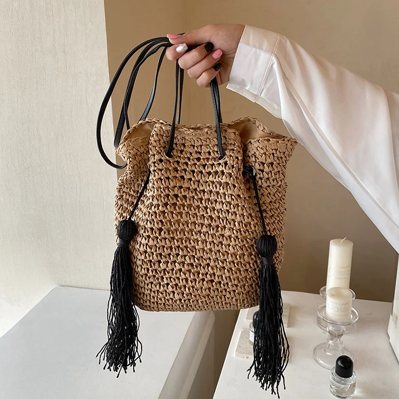 Tassel Knitting High Capacity Fashion Shoulder Bags Hasp Versatile Bucket Handbag 2024 Hot Sale Bags for Women Bolsas De Hombro