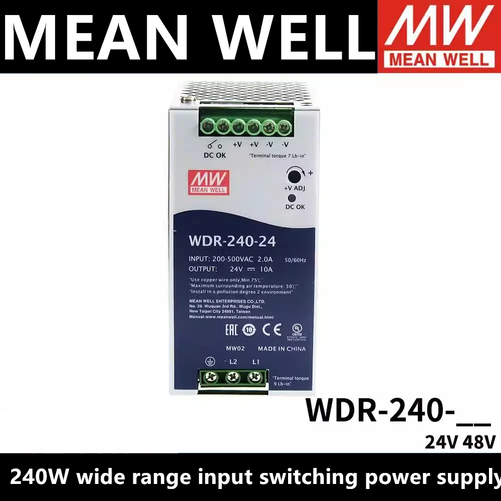 

Taiwan MEAN WELL WDR-240 Series Ultra Wide Input Industrial Din Rail 240W Slim Power Supply WDR-240-24 WDR-240-48 24V10A 48V5A