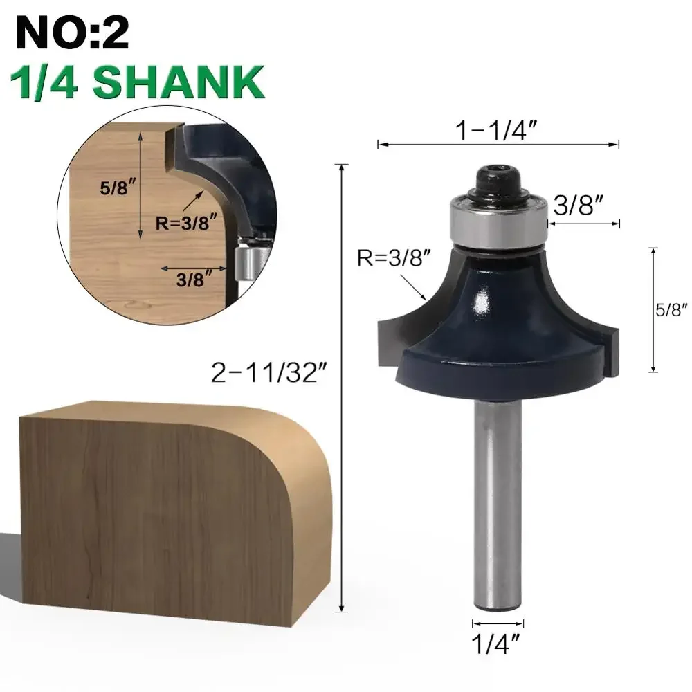 1PCS 6mm Shank 1/4' Diameter Corner round over Router Bit with Bearing Tungsten Carbide Milling Cutter for Woodworking