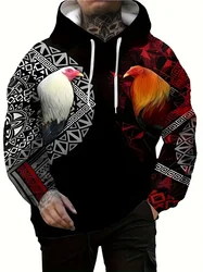 Men's Hoodie 3d Roosters Graphic Print Hooded Sweatshirt Street Casual Pullover Top Autumn Fashion Hoodie Men Oversized Clothing