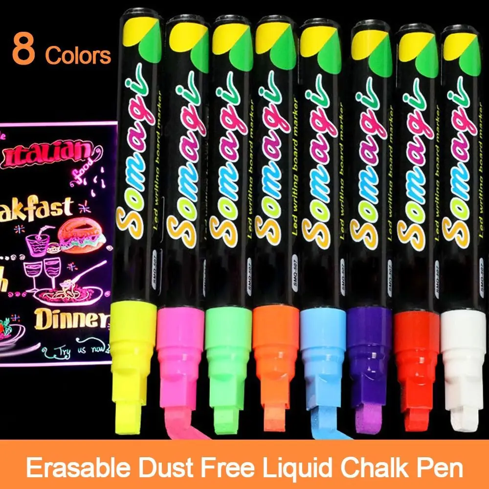 LED Writing Board Liquid Chalk Marker Pen Erasable Blackboard Graffiti Multi Colored Highlighters Fluorescent Marker