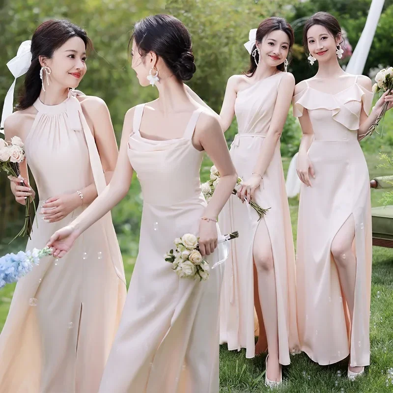 Elegante Brautjungfernkleider, Champagner, Spaghetti, trägerlos, Abschlussball, Cocktailkleid, Brautjungfernkleider, Kleid der Trauzeugin