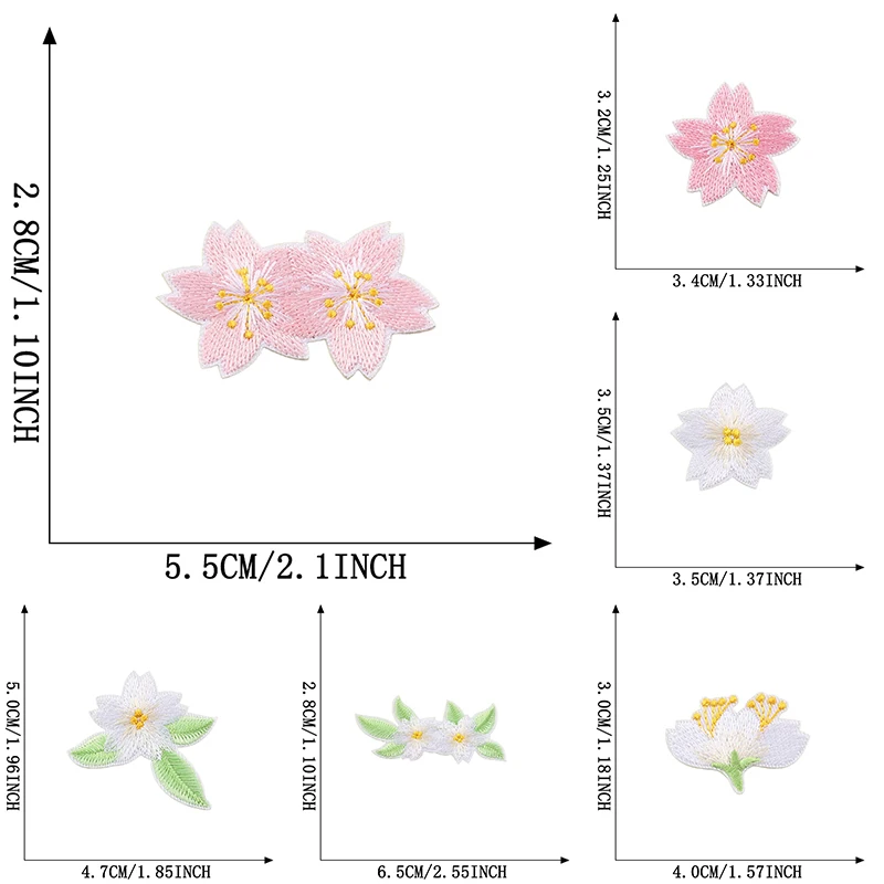6 Stück niedliche Blumen-Aufnäher zum Aufbügeln für Kleidung, selbstklebend, bestickte Stoffaufnäher, DIY-Reparatur-Set, Jackenaufkleber – Detail 2
