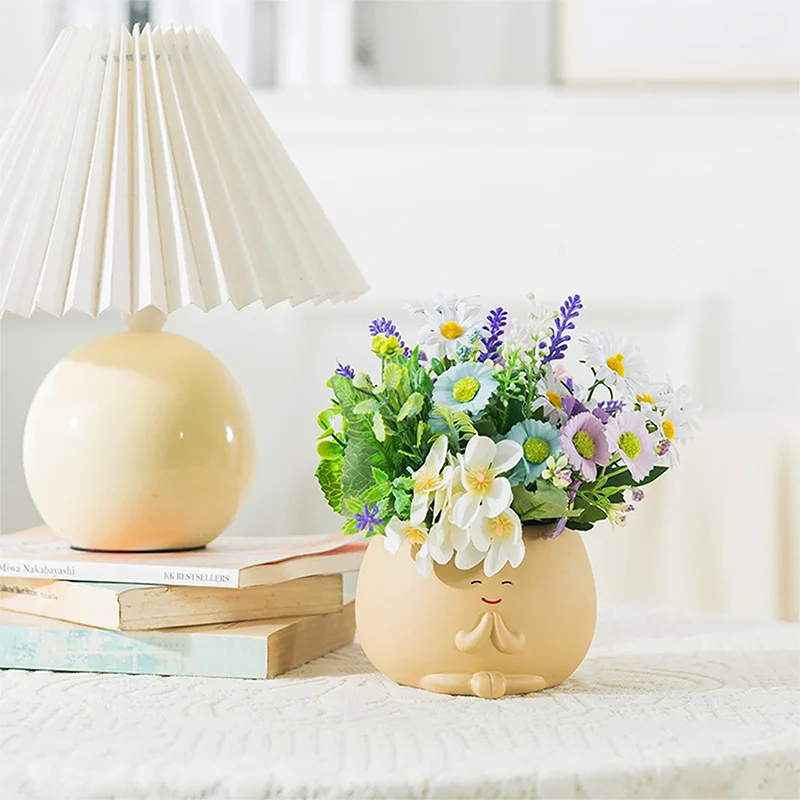 Creative Cute Smiley Face Flower Pot Planter Home Office Balcony Succulent Gardening Decorative Mini Plant Container Gift