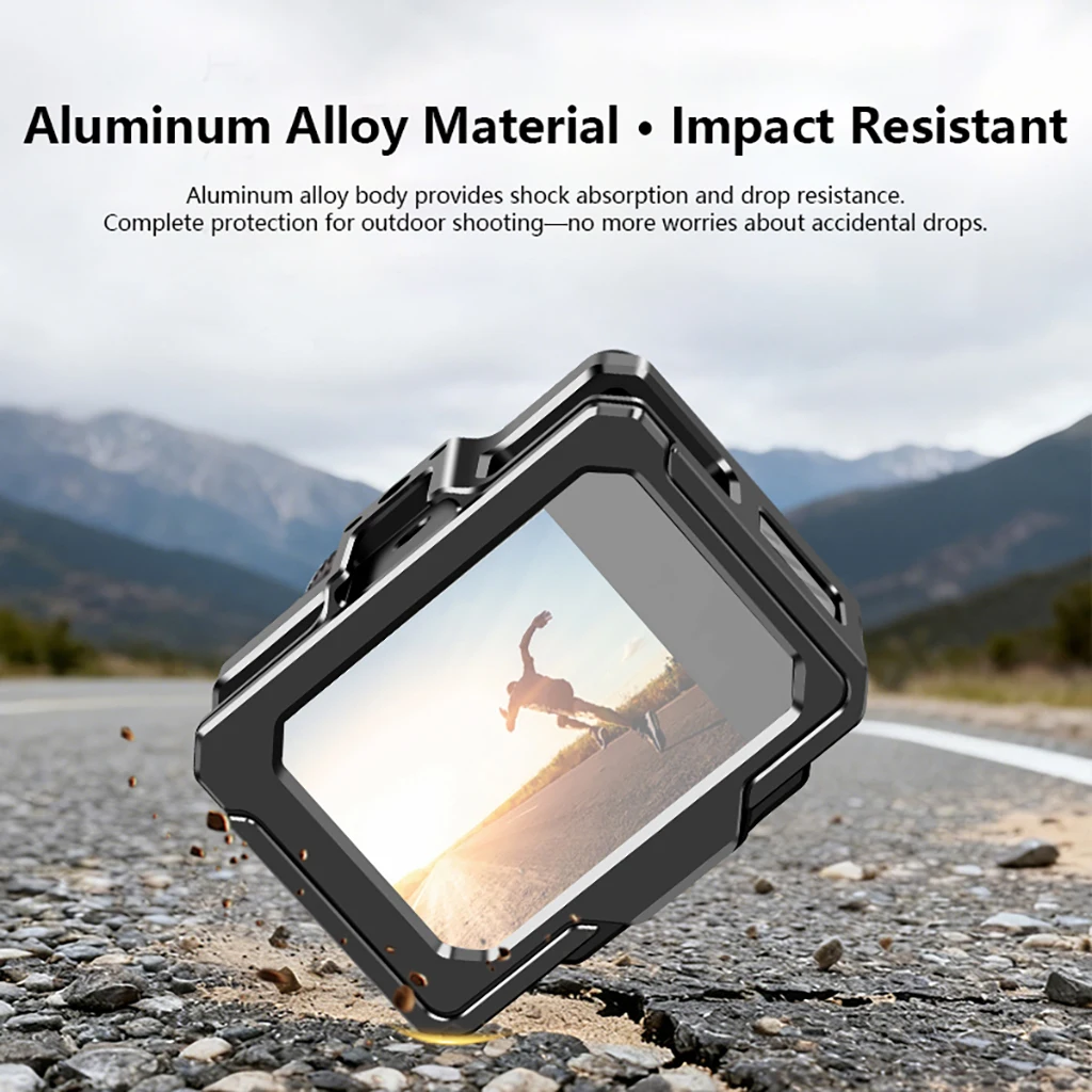 Schutzhülle aus Aluminiumlegierung für AKASO Brave8 Lite, schwarz, starkes Metall-Action-Kameragehäuse, Rahmenkäfig mit 1/4-Zoll-20-Schraubenloch – Detail 7