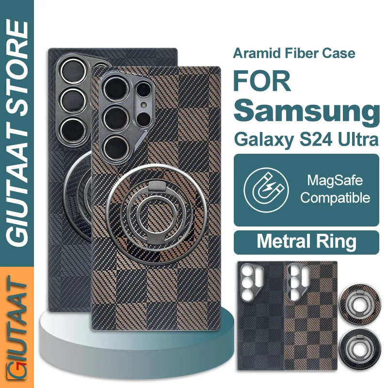 Real Carbon Fiber Case For Samsung Galaxy S24 Ultra Kevlar Aramid Magsafe Magnetic Luxury Phone Protective Cover Ultra-thin case