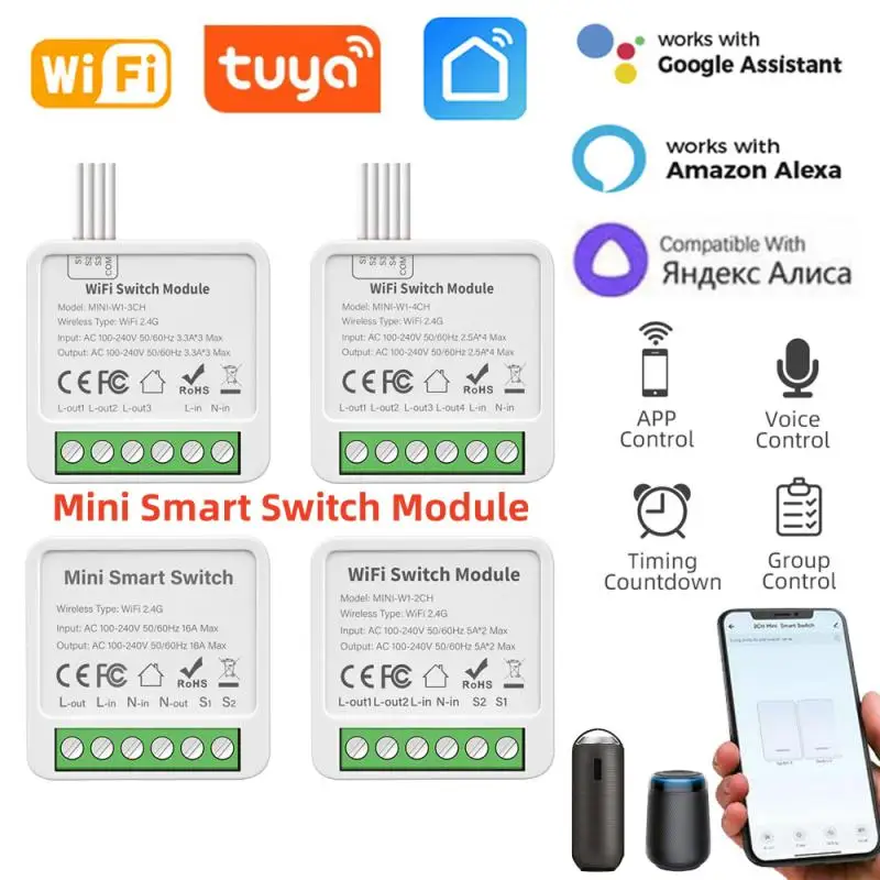 Tuya WiFi 1/2/3/4 gang Smart Switch Module with Dual Way Control Smart Life Smart Home Work with Alexa Google home Yandex Alice