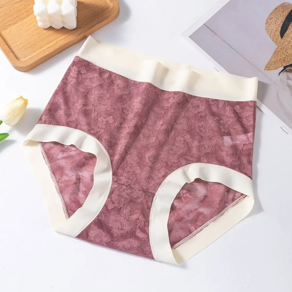 

Ice Silk Lace Panties Women Hight Waist Large Size Mesh Flower Briefs Ultra-thin Underpants Lady Seamless Underwear Women