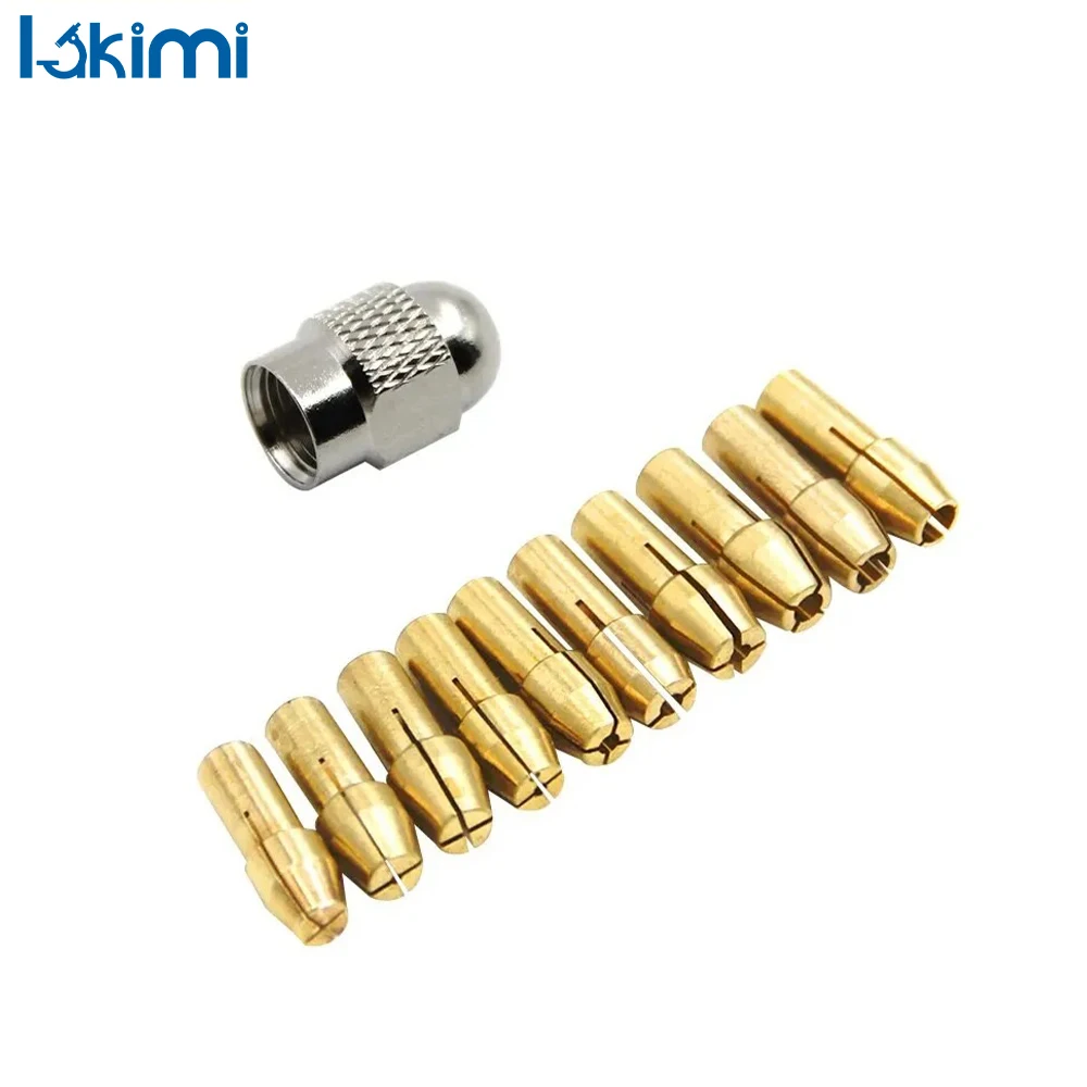 Mini Drill Chuck Set 11-Piece – Brass Chucks & Silver Nuts for Electric Grinding Tools and Drill Bits LK-AA398