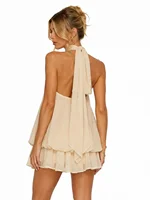 Womens Summer Dresses Halter Tie Mini Dress With Built-in Shorts, Chiffon Elegant A-Line Backless Sundress - Image 3
