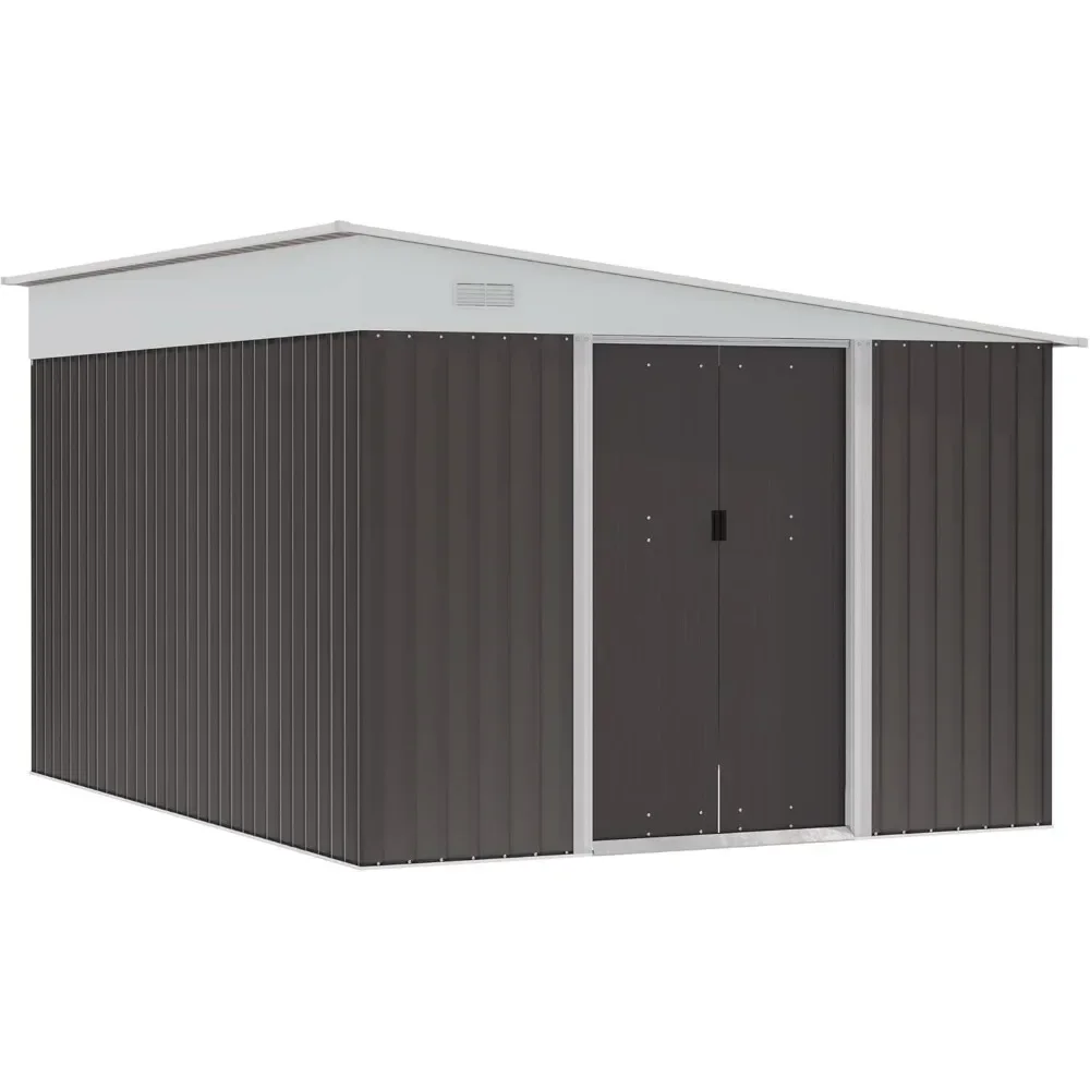 

11' x 9' Outdoor Storage Shed, Galvanized Metal Utility Garden Tool House, Lockable Door for Backyard, Bike, Patio, Garage