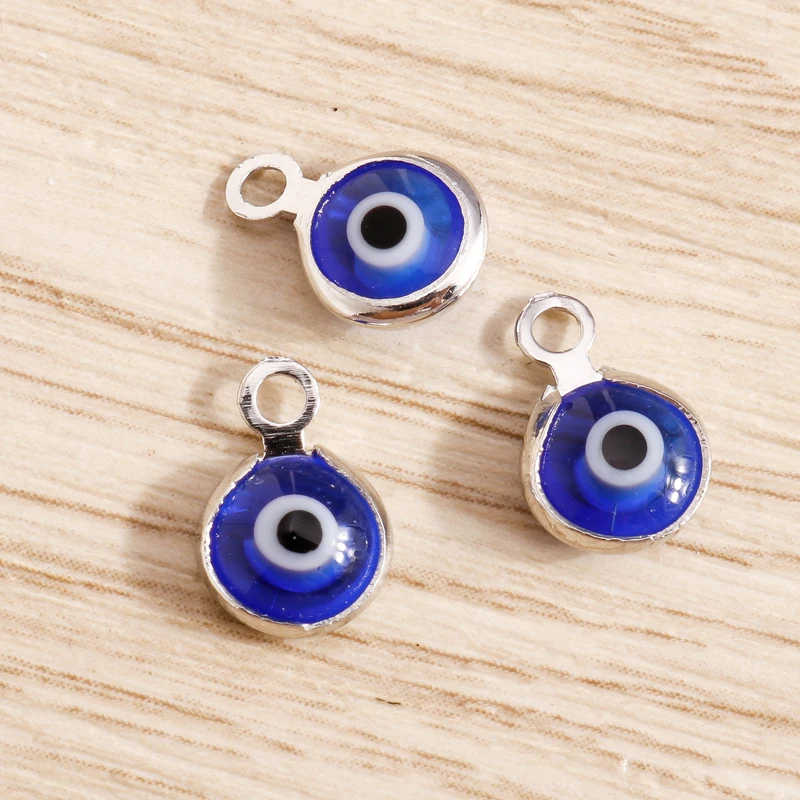 Tusember 60 Stück 7 x 10 mm kleine runde blaue böse Augen-Anhänger für DIY-Schmuckherstellung, Zubehör, handgefertigte Armbänder, Halsketten, Ohrringe – Detail 3