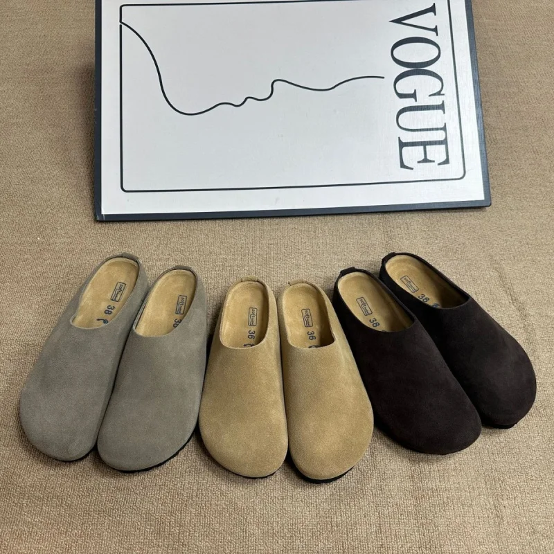 

Leather slip-on casual mules for spring and autumn,Arch support German-style shoes