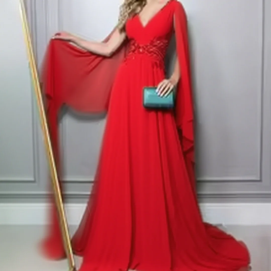 

Customized beaded crystal pleated V-neck evening dress formal evening dresses birthday party prom gowns for women