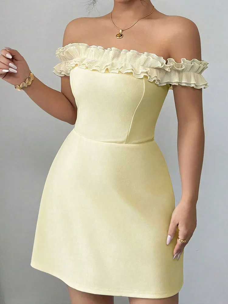 Vrouwen Elegante Midi Jurk Een Schouder Dubbele Ruche Pure Desire Bodycon Afslanken Crop Top Party Formele Gown Mode jurk